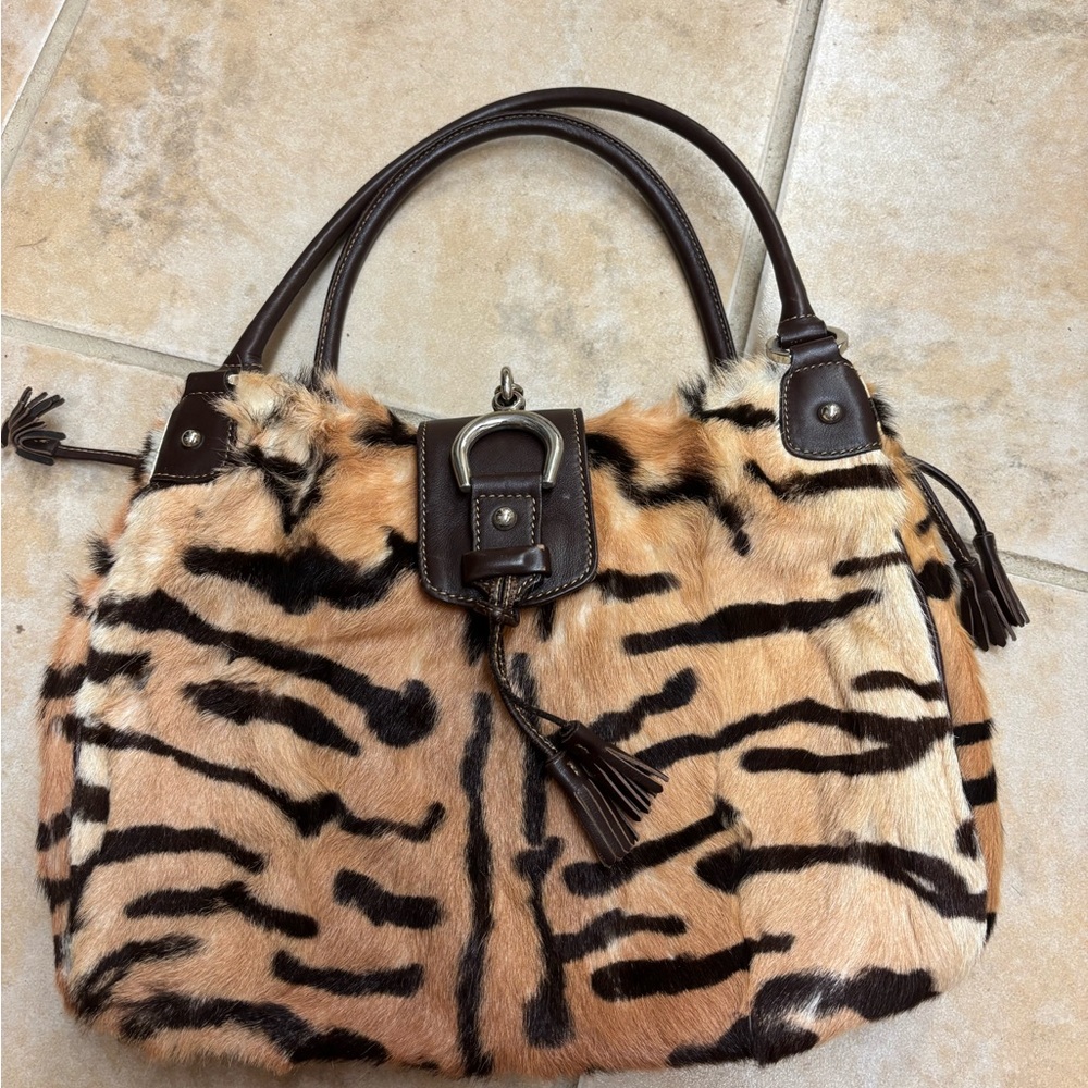Elegant Tiger Print Fur Shoulder Bag